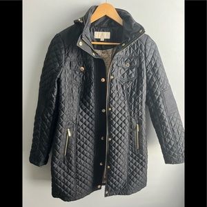 Michael Kors Black Packable Fill Long Quilted Hooded Puffer Jacket Coat Size XS